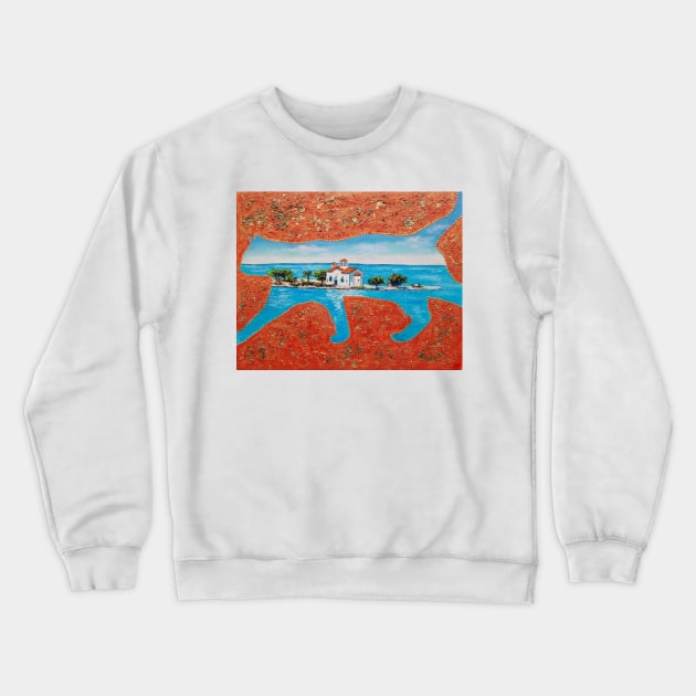 Greek island and cat Crewneck Sweatshirt by Gatoulart